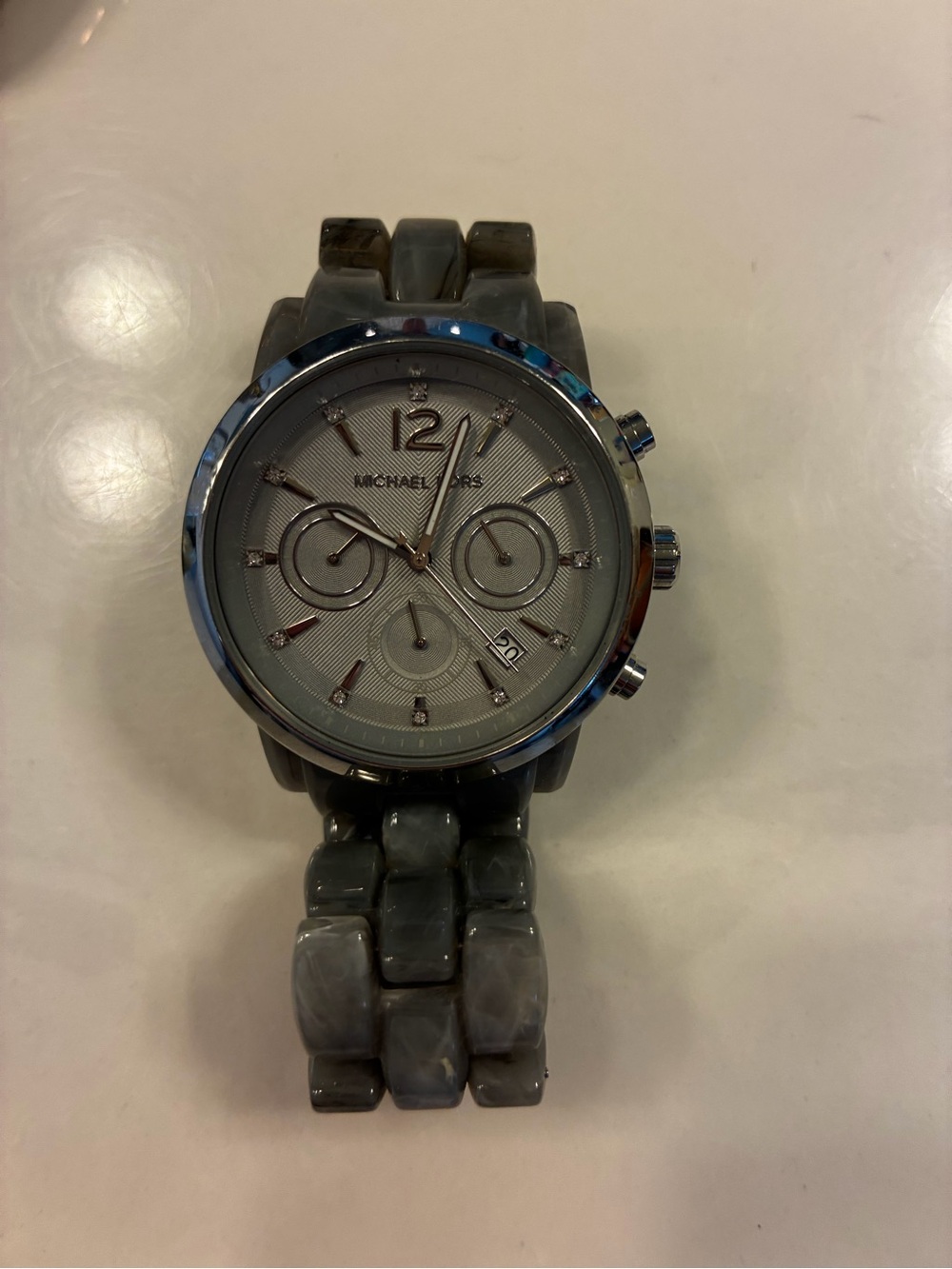 Michael Kors woman’s Gray Ceramic-Link Chronograph Watch